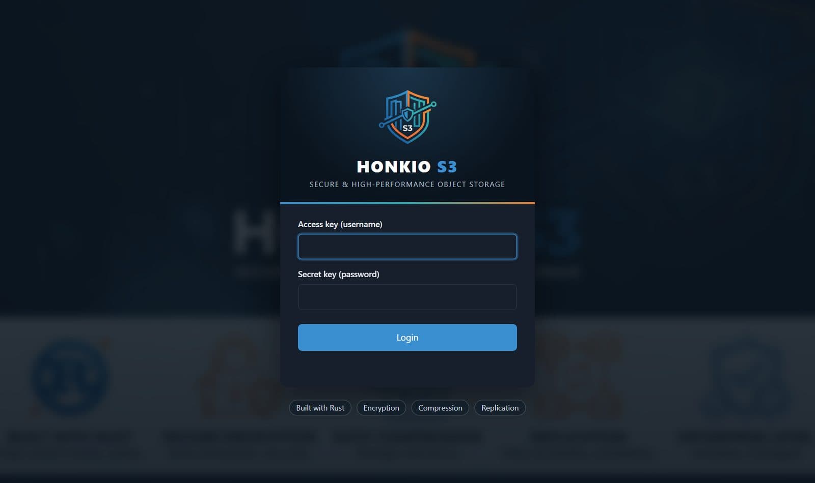 Honkio S3 console sign-in page