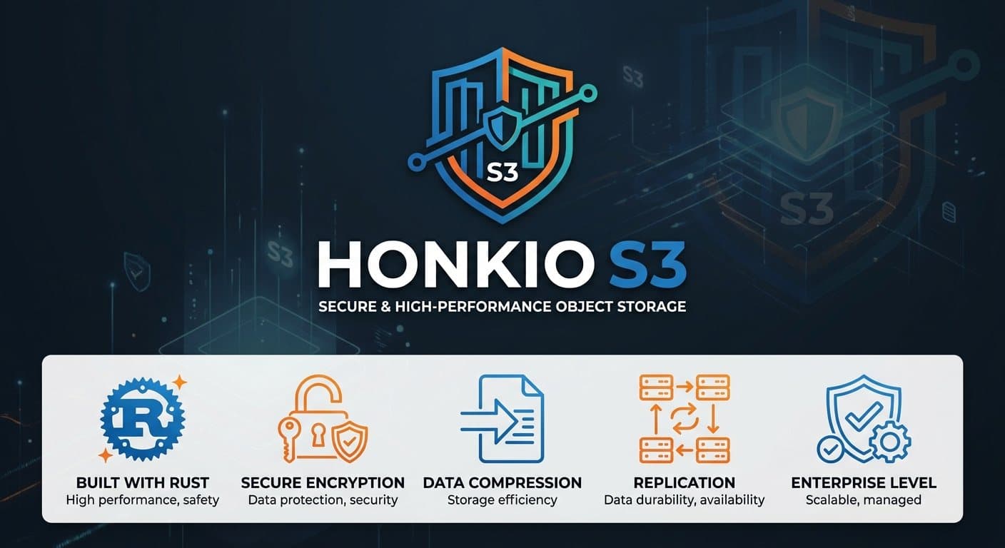 Honkio S3: secure and high-performance object storage. Rust, encryption, compression, replication.